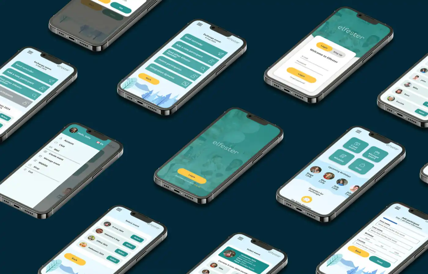 Rediseño de las interfaces para la aplicación Elfester, una aplicación para intercambio de regalos.
